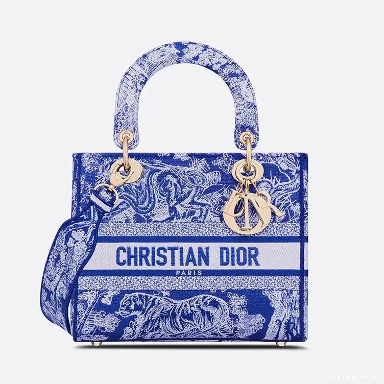 Toile Bag Bright Canvas Blue Medium D-lite Jouy de Motif Lady 0612 Luxury